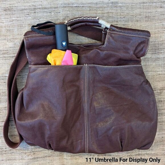 Anthropologie 49 Square Miles Brown Leather Messenger Bag Hobo Satchel Purse EUC - Picture 2 of 12